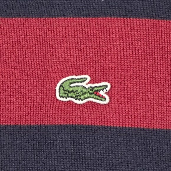 Lacoste V-Neck Sweater Men's Size 9 Navy Red Striped Cotton Pullover Big Tall - Picture 5 of 10